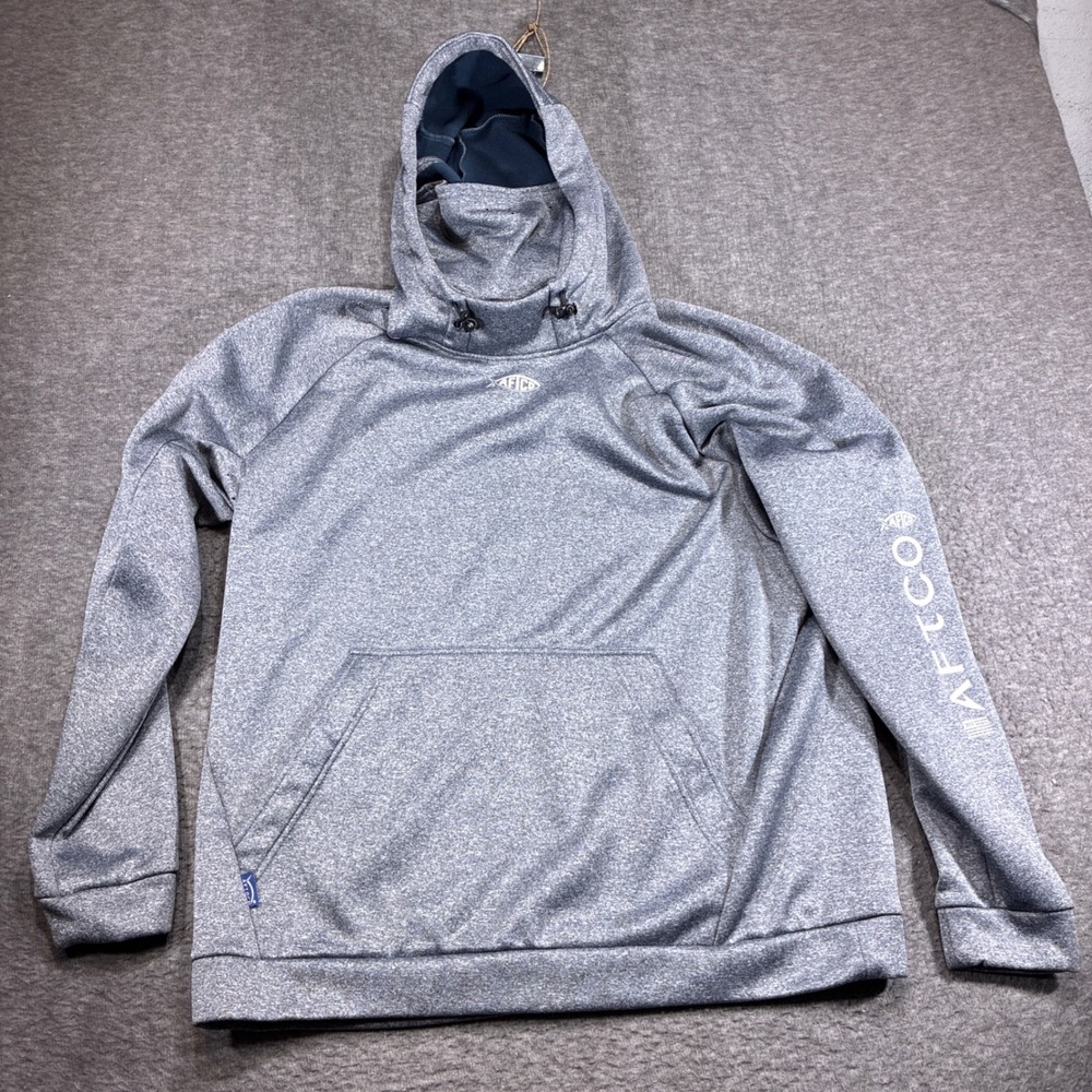 AFTCO Reaper Windproof Hoodie Mens Large Gray Heather Face Mask Fishing